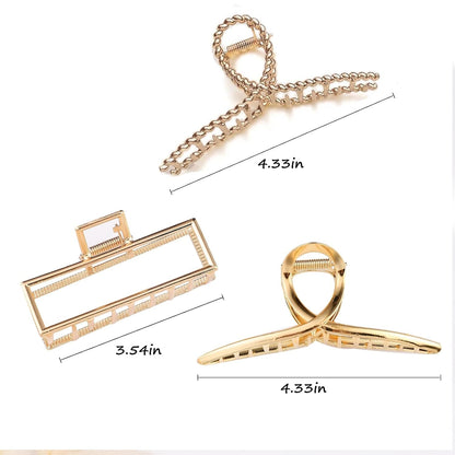 3 PCS Metal Large Claw Clips for Thick Heavy Hair, Strong Hold Big Non-Slip Hair Catch Barrette Jaw Clamp for Long Hair, Fashion Styling Accessories for Women Girls - WORLD TIME VISITS