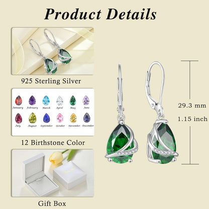 Birthstone Dangle Drop Earrings for Women 925 Sterling Silver Teardrop Leverback Earrings Jewelry Gifts for Wife Girlfriend Mother Daughter Her