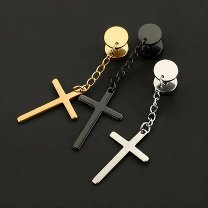 2PCS Stainless Steel Stud Earring Cross round Fake Ear Taper Dumbbell Unisex