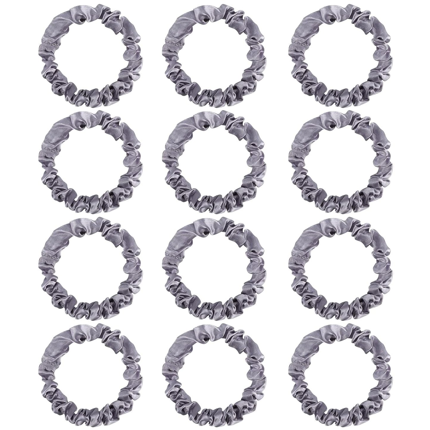 12Pcs Satin Scrunchies, Silver Gray Satin Hair Ties Elastic Hair Bands Ponytail Holder Hair Accessories for Women Girls