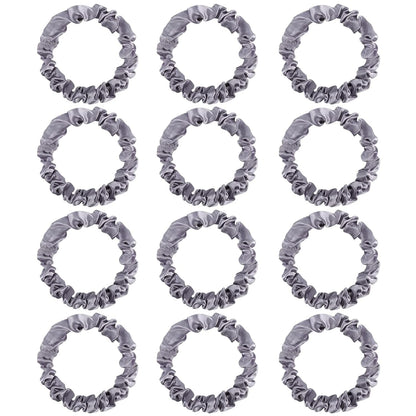 12Pcs Satin Scrunchies, Silver Gray Satin Hair Ties Elastic Hair Bands Ponytail Holder Hair Accessories for Women Girls