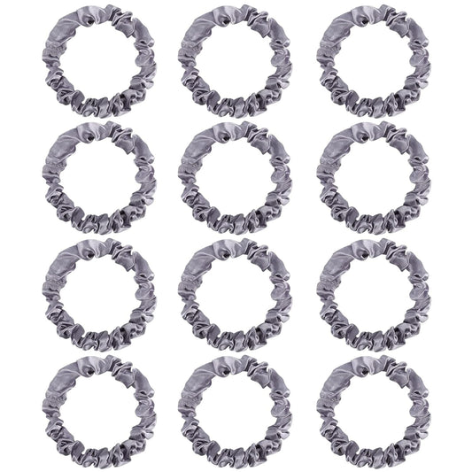 12Pcs Satin Scrunchies, Silver Gray Satin Hair Ties Elastic Hair Bands Ponytail Holder Hair Accessories for Women Girls