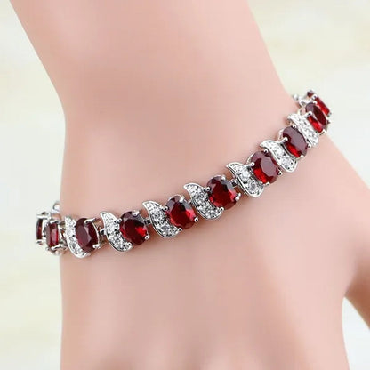 Red Ruby White topaz 925 Sterling Silver Jewelry Charm Bracelet Christmas Gifts For Women