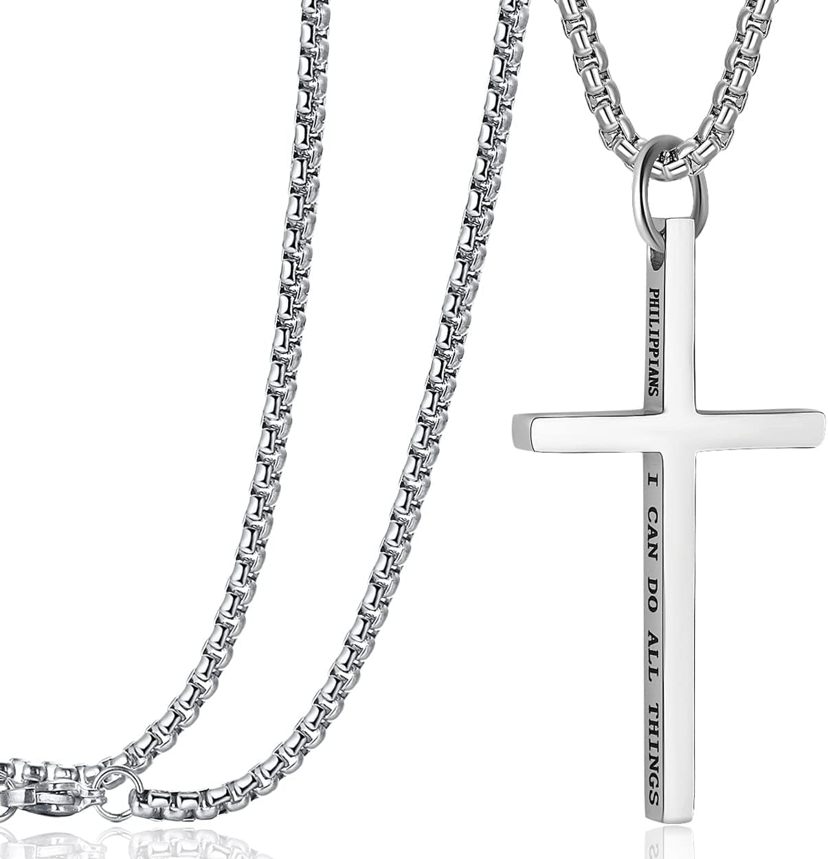 Cross Pendant Necklaces for Men Women Philippians 4:13 Bible Verse I Can Do All Things Stainless Steel Chain 16/20/24/28 Inchs Black Silver Gold - WORLD TIME VISITS
