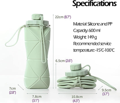 Collapsible Water Bottle, Silicone Foldable Water Bottles for Travel, Easy-To-Carry Design and Compact Size, BPA Free, 20 Oz (Green) - WORLD TIME VISITS