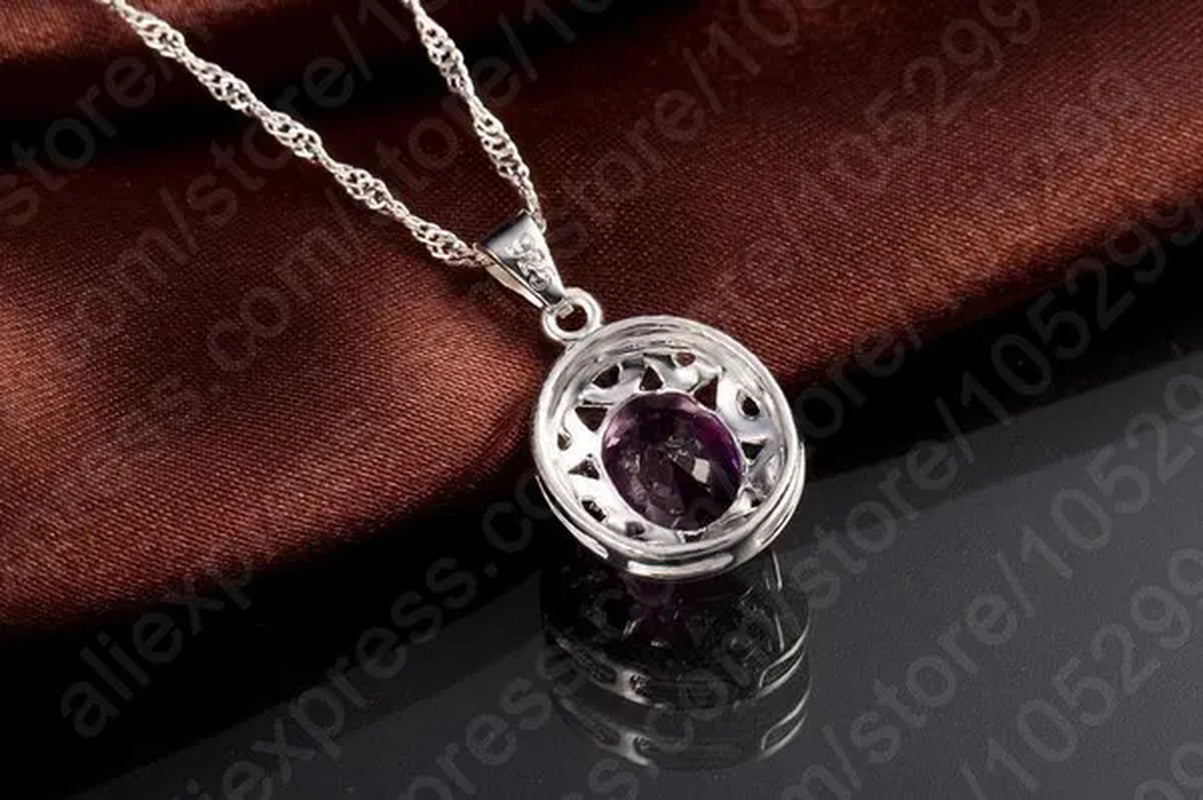 Amethyst Crystal Pendant Necklace Earrings Ring Cubic Zircon Trendy Party 925 Sterling Silver Jewelry Sets Women New Design