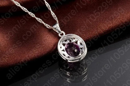 Amethyst Crystal Pendant Necklace Earrings Ring Cubic Zircon Trendy Party 925 Sterling Silver Jewelry Sets Women New Design
