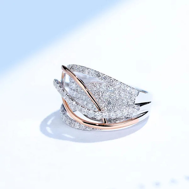 Luxury and Exquisite Ladies' Rings, Copper Inlaid Shiny Zircon Electroplating Two-color Fashion Rings, Women's Hand Jewelry, Bridal Banquet Wedding Engagement Rings, Party Rings, Christmas Gifts. Size 5-11