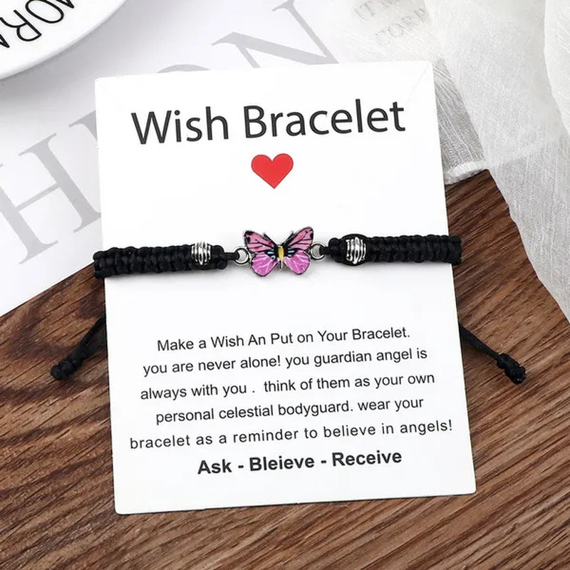 Women Black Woven Rope Bracelet Handmade Multicolor Butterfly Charm Adjustable Bracelets Fashion Friendship Jewelry Girls Gift