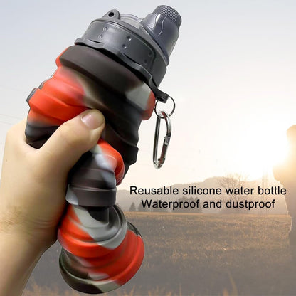 Silicone Collapsible Water Bottles, 16Oz 500Ml Portable Foldable Expandable Water Bottle Sports Cups, Leak Proof Reusable BPA Free, for Outdoor Activities Travel (A-Black Red)