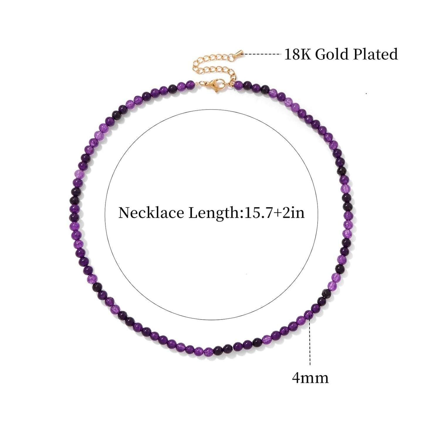 Amethyst Necklace for Women 4Mm Handmade Amethyst Beaded Necklace Crystal Choker Necklace February Birthstone Necklace Natural Stone Necklace Amethyst Jewelry Gifts for Women