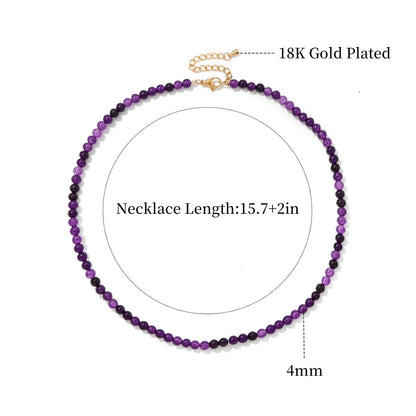 Amethyst Necklace for Women 4Mm Handmade Amethyst Beaded Necklace Crystal Choker Necklace February Birthstone Necklace Natural Stone Necklace Amethyst Jewelry Gifts for Women