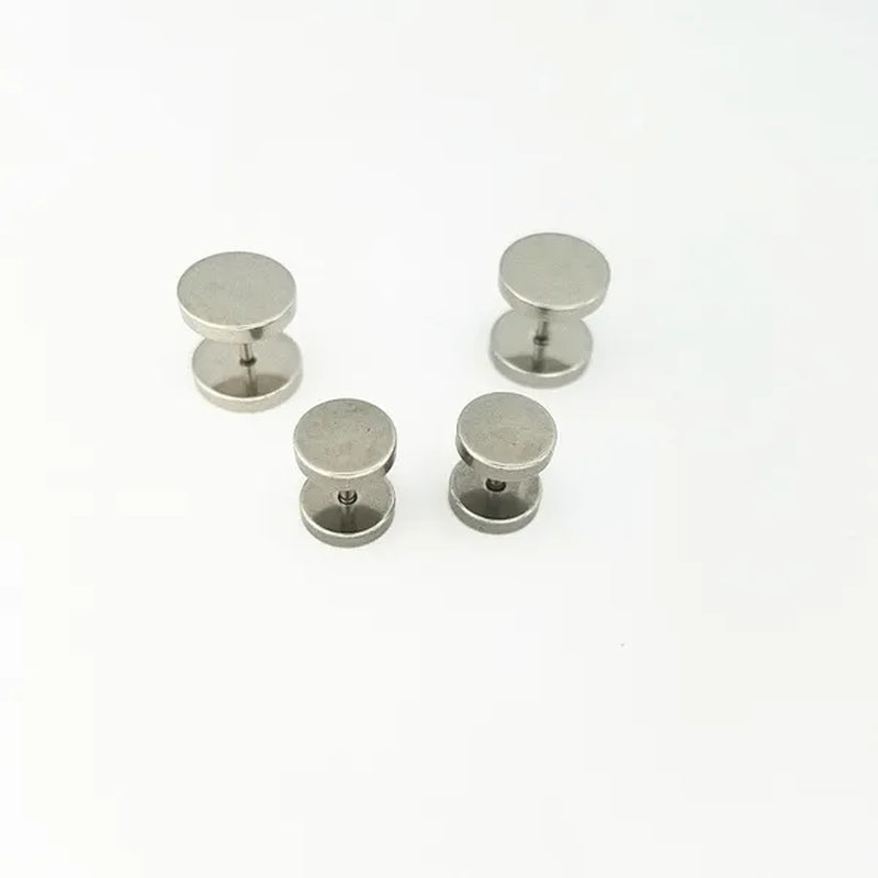 Punk Style Black Silver Stud Earrings Unisex Man Woman Earrings round Barbell Ear Stud Fashion Ear Piercing Jewelry Fake Plug 1 Pair