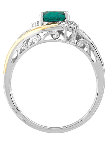 Created Emerald Diamond Accent Ring in Sterling Silver and 10K Yellow Gold
