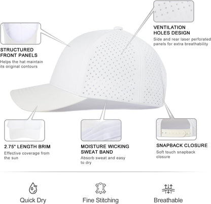 Men Quick Dry Baseball Cap Laser Cut Mesh Ball Curved Brim Snapback Hat