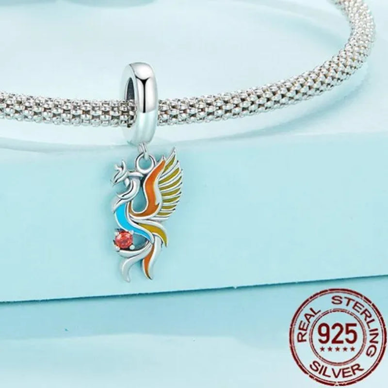 925 Sterling Silver Phoenix Pendant Charm Fine Color Enamel Bird Charm Beads Fit Original Bracelet Necklace DIY Jewelry