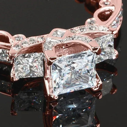Classic and Fashionable silver-plated Super Flash Princess-cut Diamond Ring Bridal Engagement Wedding Ring Anniversary Christmas Gift Jewelry Accessories Size 5-11