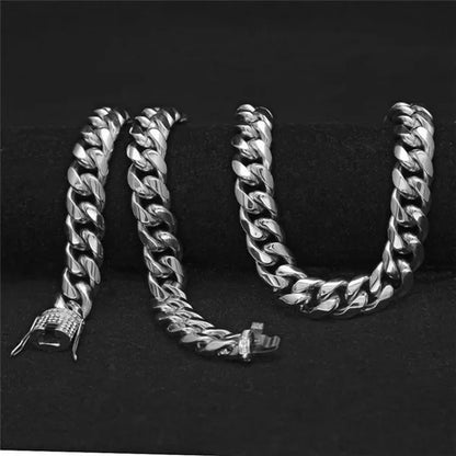 New Fashion Jewelry 18K Gold / 925 Silver Plated Men Cuban Miami Link Necklace Stainless Steel Diamond Clasp Hip Hop Iced Out Gold Chain Necklace