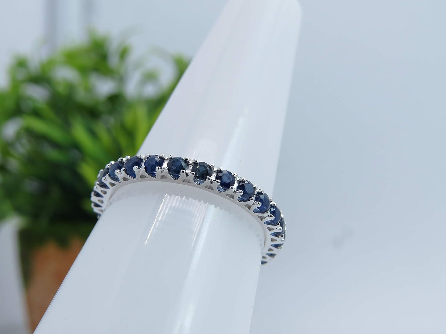 1.80 Cttw 10K round Blue Sapphire Womens Eternity Wedding Stackable Ring Band 1 3/, Solid White Gold