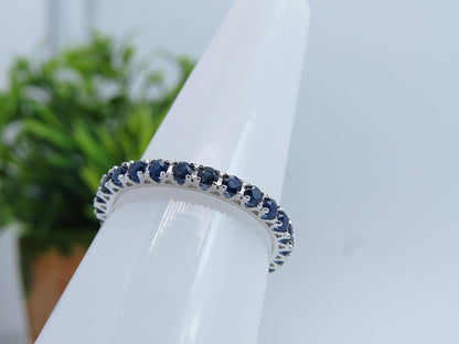 1.80 Cttw 10K round Blue Sapphire Womens Eternity Wedding Stackable Ring Band 1 3/, Solid White Gold