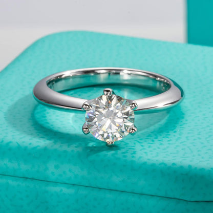 1/2/3/5CT Six Prong Solitaire Moissanite Ring, Thickened Gold Plated Silver, Gift for Wedding, Engagement and Anniversary with Certificate