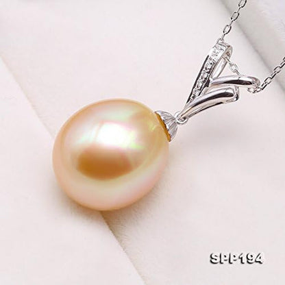 18K Gold Pendant 13X14Mm Oval Golden South Sea Cultured Pearl Pendant Necklace Dotted with Diamonds for Women - WORLD TIME VISITS