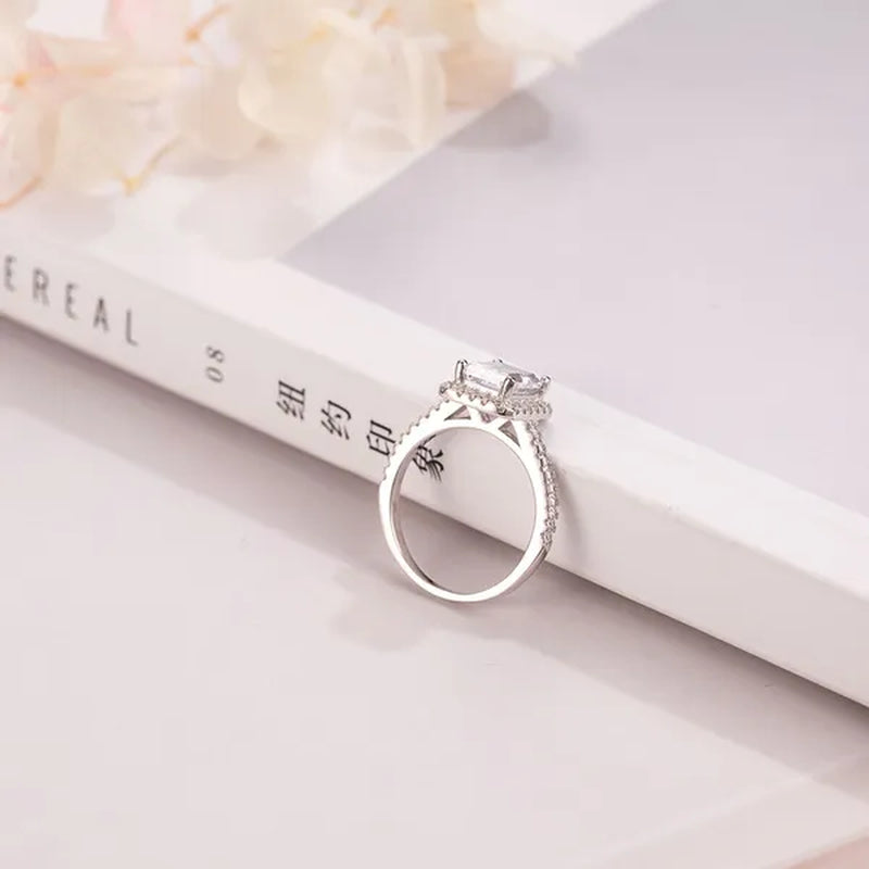 Original 925 sterling Silver Engagement wedding Rings for Women Luxury Emerald cut 3CT Simulated Diamond Platinum Jewelry
