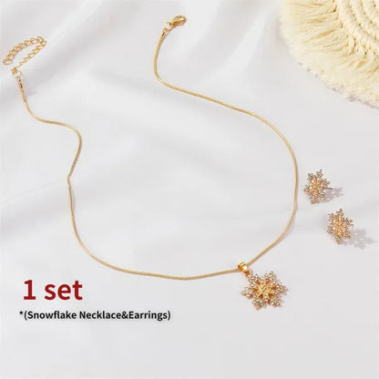 2Pcs/Set New Set of Jewellery Temperament Simple Full Diamond Snowflake Necklace Snowflake Earrings Valentine'S Day Gift