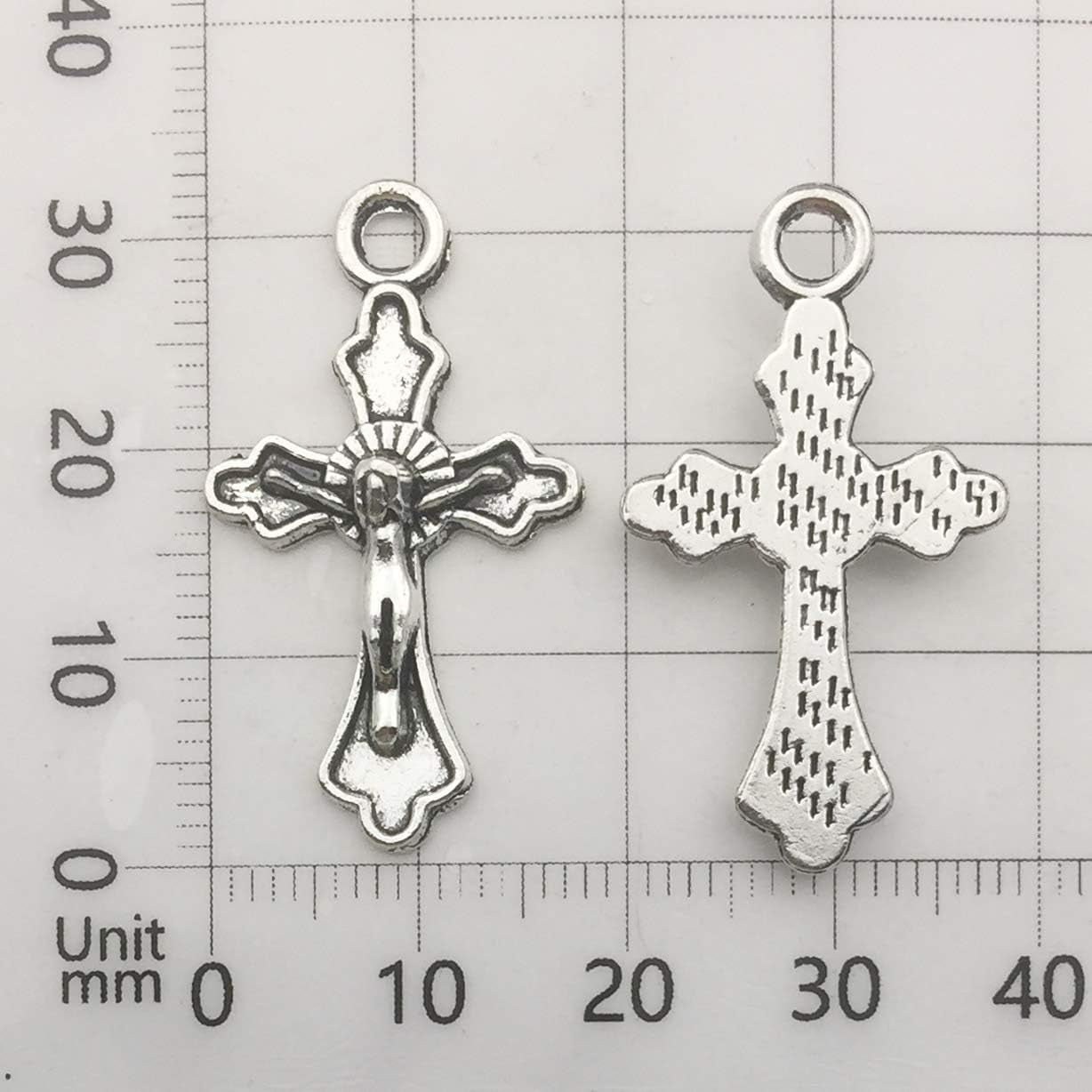 100G (60Pcs) Antique Silver Cross Jesus Maria Our Lady Miraculous Centerpiece Crucifix Medal Charms Pendants for Crafting, Jewelry Findings Making Accessory for DIY Rosary Necklace Bracelet (M154)