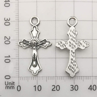 100G (60Pcs) Antique Silver Cross Jesus Maria Our Lady Miraculous Centerpiece Crucifix Medal Charms Pendants for Crafting, Jewelry Findings Making Accessory for DIY Rosary Necklace Bracelet (M154)