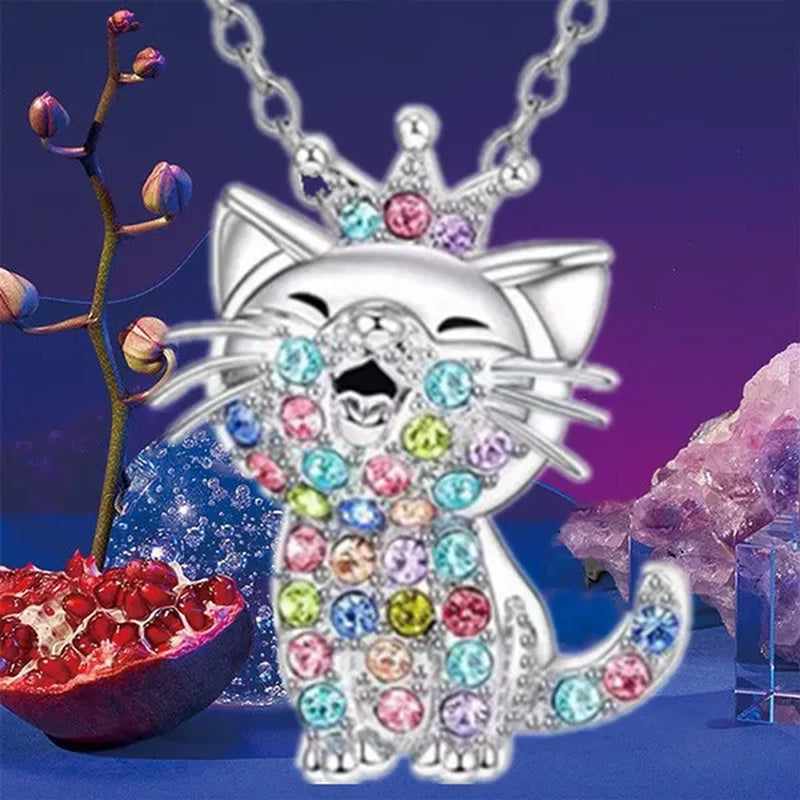 Elegant Fashion Creativity European and American Personality Women'S Zircon Cat Jewelry Diamond Necklace Color Zircon Necklace Classic Cat Necklace Exquisite Women'S Necklace Valentine'S Day Christmas Anniversary Gift Necklace