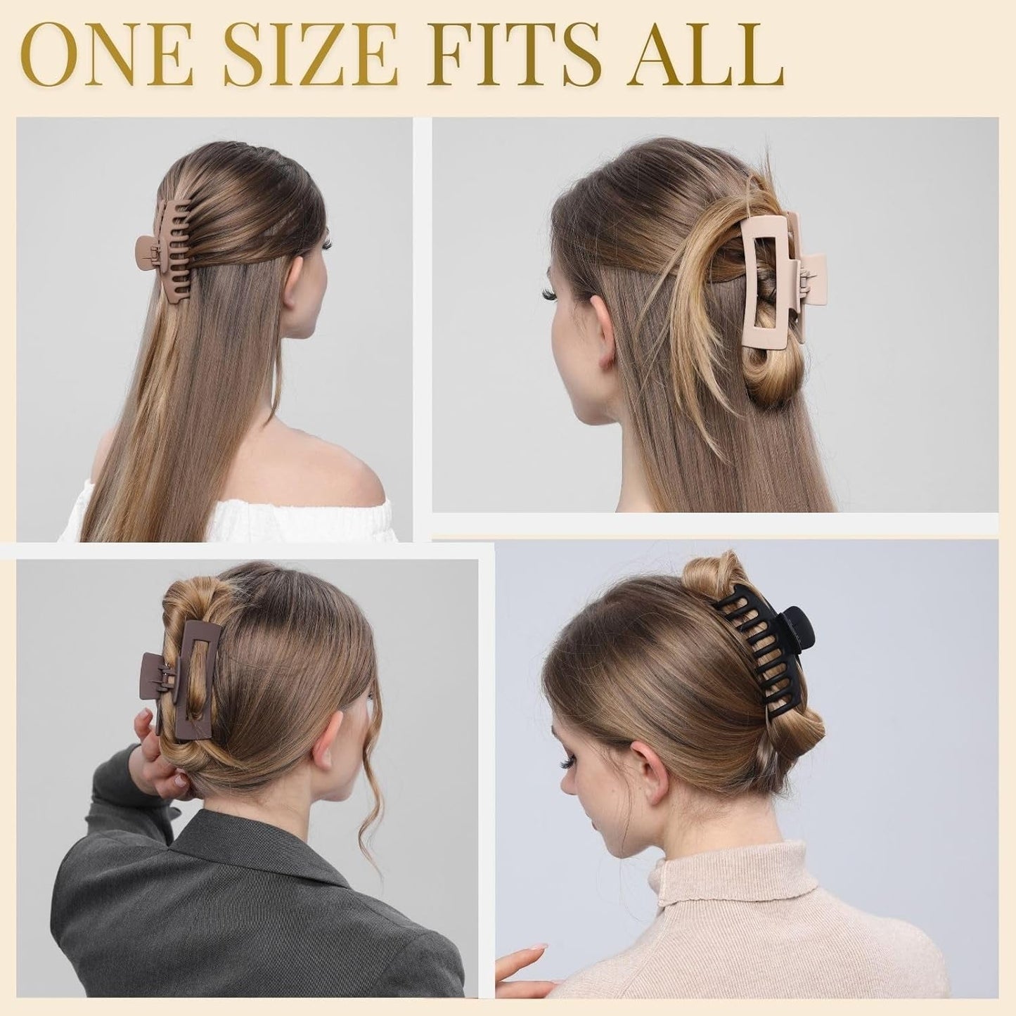 Hair Clips for Women 4.3 Inch Large Hair Claw Clips for Women Thin Thick Curly Hair, Big Matte Banana Clips,Strong Hold Jaw Clips,Neutral Colors