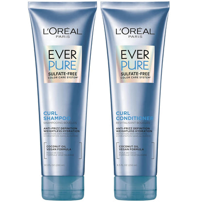 Sulfate Free Shampoo and Conditioner for Curly Hair, Lightweight, Anti-Frizz Hair Care with Coconut Oil, Everpure, 8.5 Fl Oz, Set of 2 (Packaging May Vary)