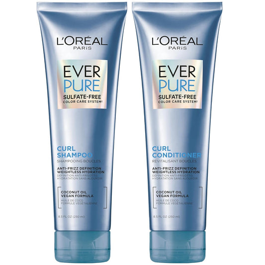 Sulfate Free Shampoo and Conditioner for Curly Hair, Lightweight, Anti-Frizz Hair Care with Coconut Oil, Everpure, 8.5 Fl Oz, Set of 2 (Packaging May Vary)