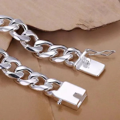Franco Chain 925 Sterling Silver 10MM 8/20/22/24 Inch Cuban Chain Necklace for Women Men Fashion Jewelry Party Christmas Gifts