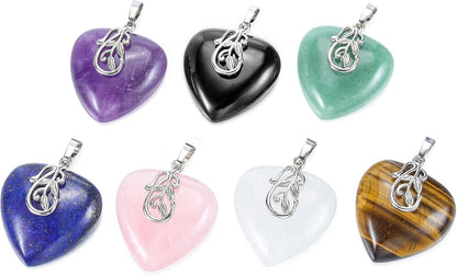 Natural Healing Crystal Love Heart Pendant Necklace Reiki Gemstone Quartz Stone Necklace Women Jewelry Anniversary Valentine'S Birthday Gift for Mother, Girlfriend