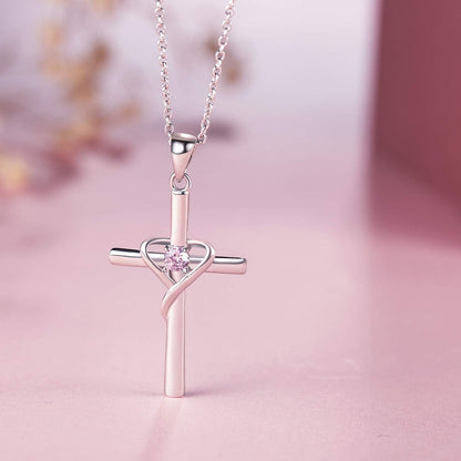 925 Sterling Silver Cross Necklace for Women Men 5A CZ Birthstone Necklaces 14K Gold Plated or Rose Gold Necklace for Easter or Holiday