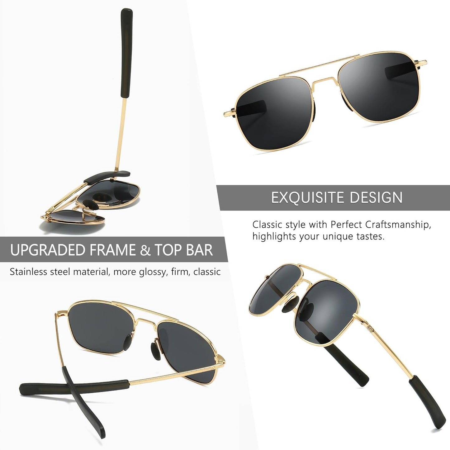 Men'S Military Style Polarized Pilot Aviator Sunglasses Bayonet Temples