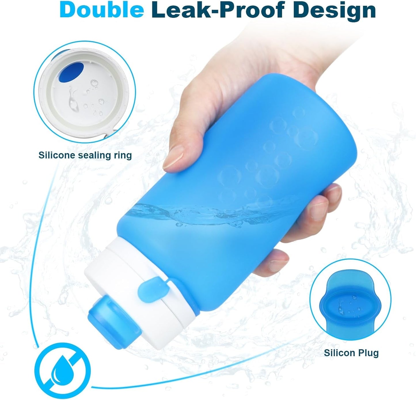 Collapsible Water Bottle, 19Oz Foldable Water Bottle BPA Free Reusable Lightweight Leak-Proof Travel Silicone Water Bottle for Travel, Gym, Hiking, Office, Camping(Blue)
