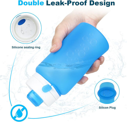 Collapsible Water Bottle, 19Oz Foldable Water Bottle BPA Free Reusable Lightweight Leak-Proof Travel Silicone Water Bottle for Travel, Gym, Hiking, Office, Camping(Blue)