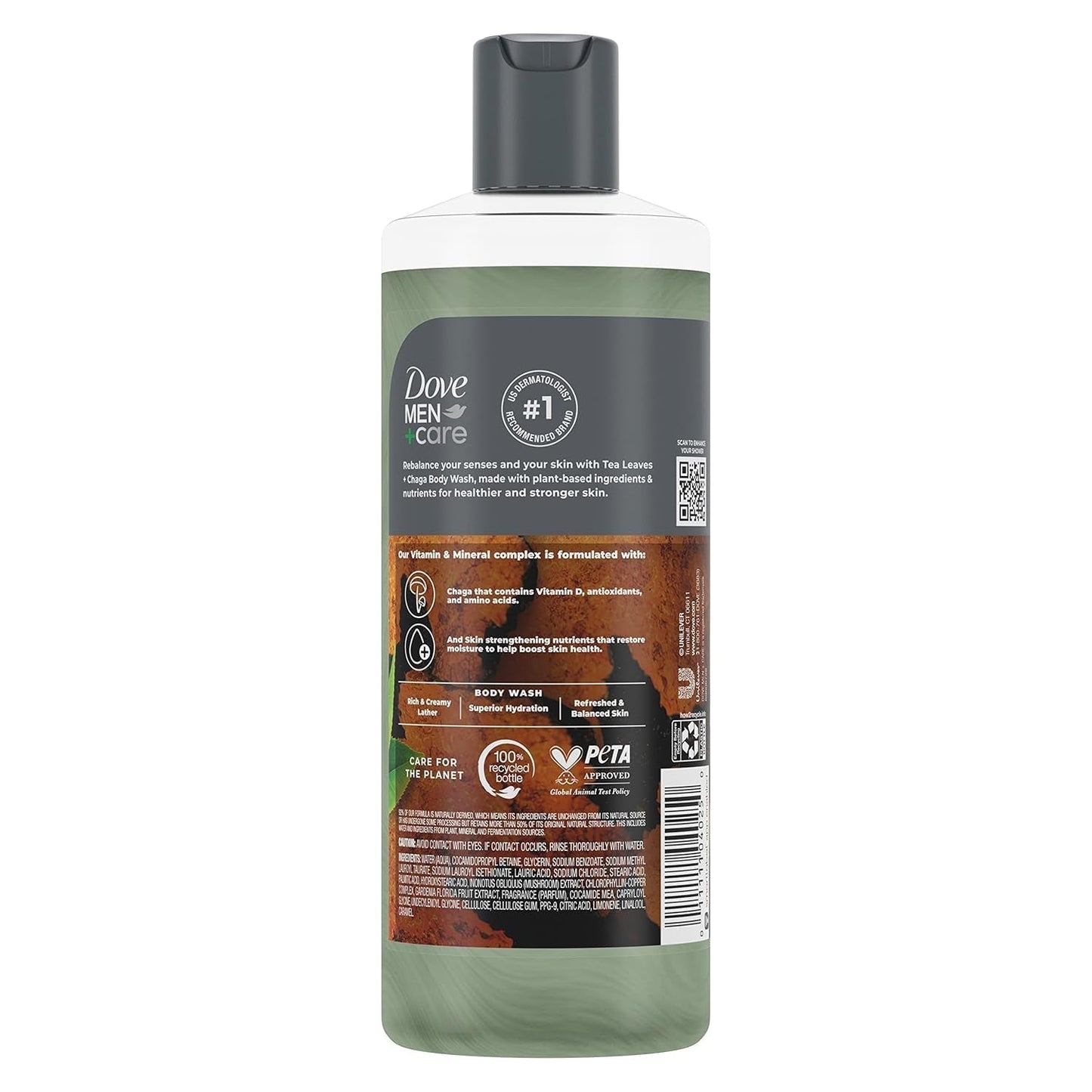 Rebalance Body Wash Tea Leaves and Chaga 4 Count with Vitamin and Mineral Complex Moisturizing Body Wash with Plant Based Ingredients 18 Oz - WORLD TIME VISITS