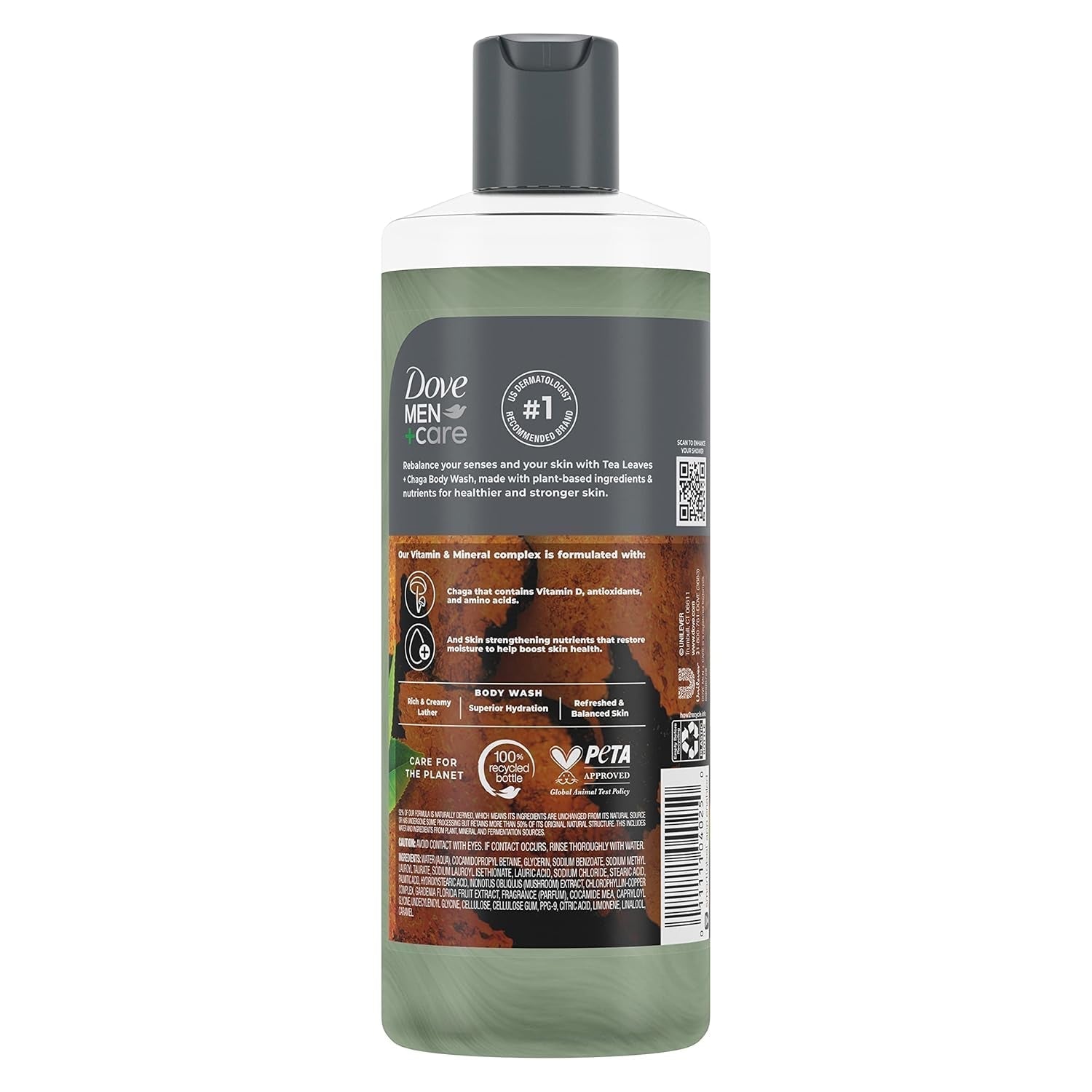 Rebalance Body Wash Tea Leaves and Chaga 4 Count with Vitamin and Mineral Complex Moisturizing Body Wash with Plant Based Ingredients 18 Oz - WORLD TIME VISITS