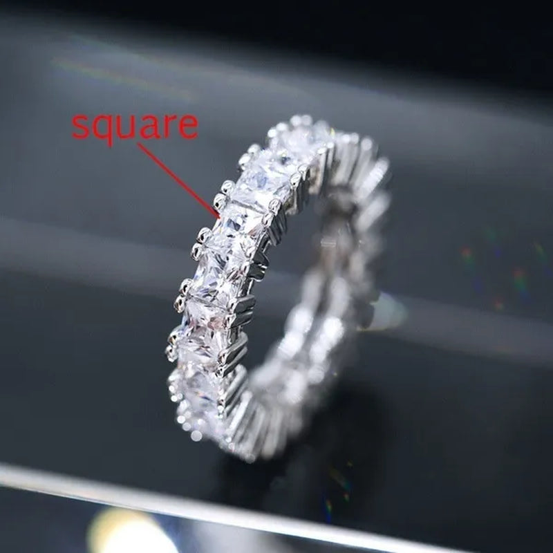 For Beauties! 1PC Pave Setting Square Heart Oval T-Shape Simulated Diamond CZ Eternity Band Engagement Wedding Stone Rings - WORLD TIME VISITS