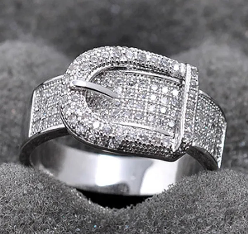 Noble Silver White Sapphire Birthstone Gemstones Engagement Wedding Belt Ring Size 6 7 8 9 10