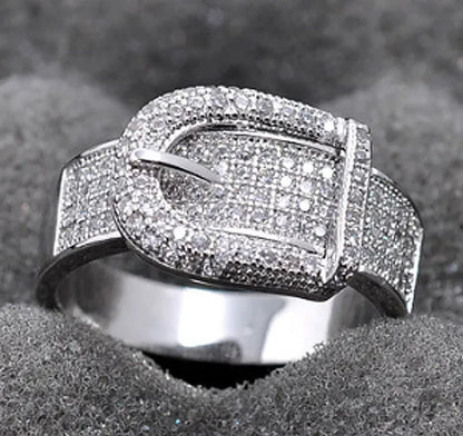 Noble Silver White Sapphire Birthstone Gemstones Engagement Wedding Belt Ring Size 6 7 8 9 10