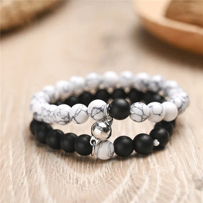 Black Frosted White Turquoise Couple Bracelet Magnet Attraction Beaded Bracelet Set A Pair of Bracelets Fashion Beaded Men's and Women's Bracelets