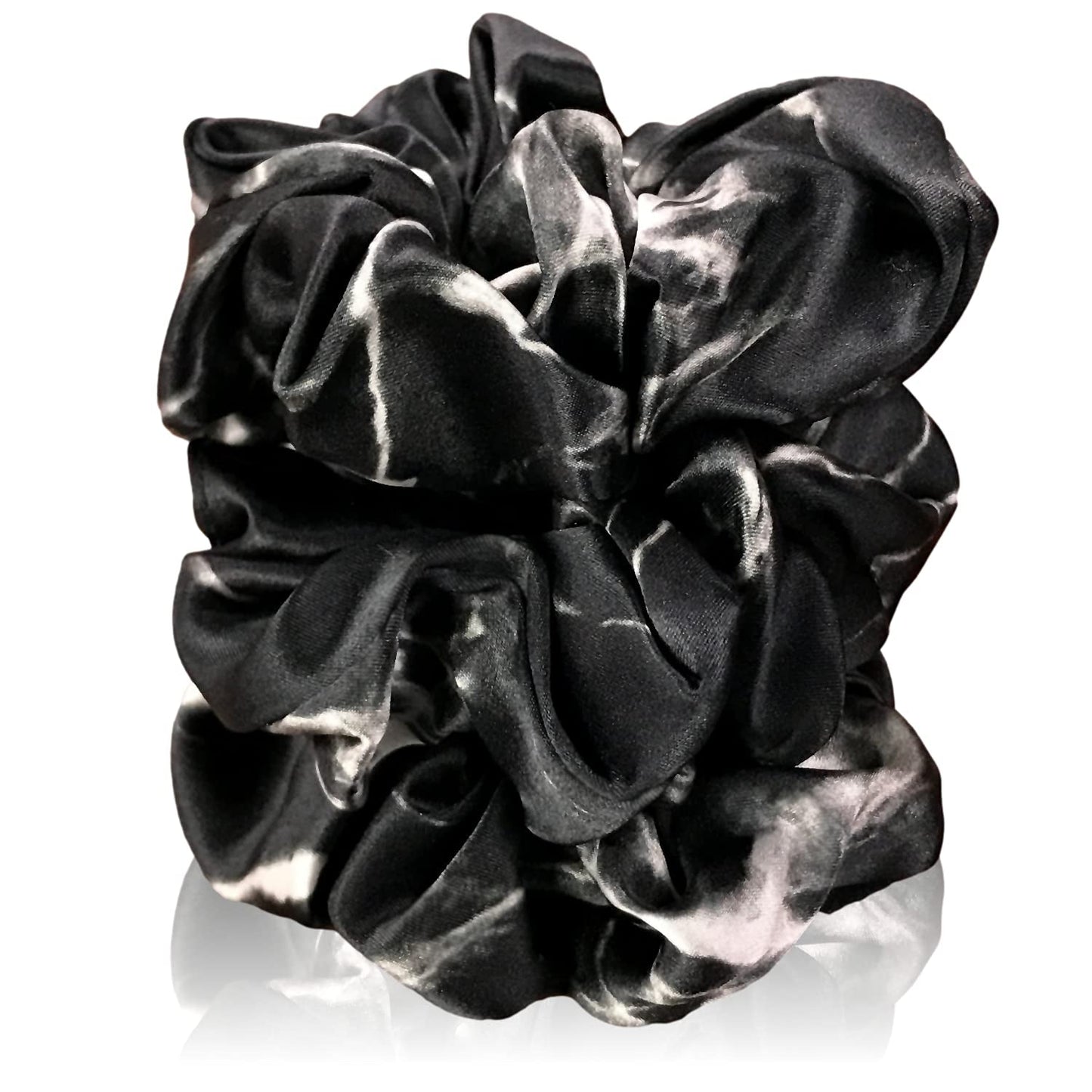Mulberry Silk Scrunchies for Hair (Black Marble)