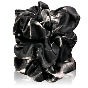 Mulberry Silk Scrunchies for Hair (Black Marble)