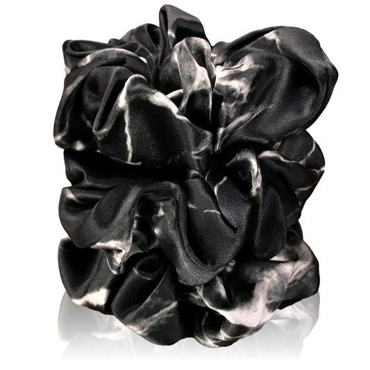 Mulberry Silk Scrunchies for Hair (Black Marble)