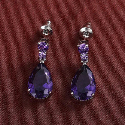 Exquisite Waterdrop Amethyst Drop Earrings for Women Engagement Wedding Jewelry Lover Birthday Gift